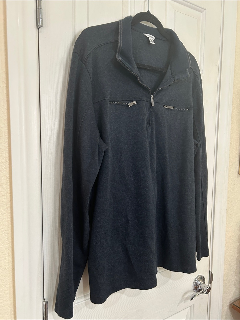 Calvin Klein Mens XL Dark Gray Zip Mock Neck Sweatshirt 100% Cotton - Picture 2 of 10
